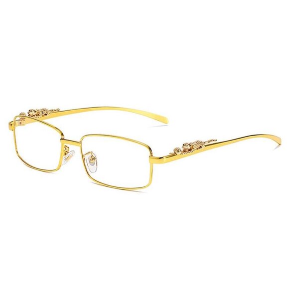 Luxury Leopard Clear Lens Gold Frame Hip Hop Retro Men's Rectangular Glasses - Picture 1 of 5